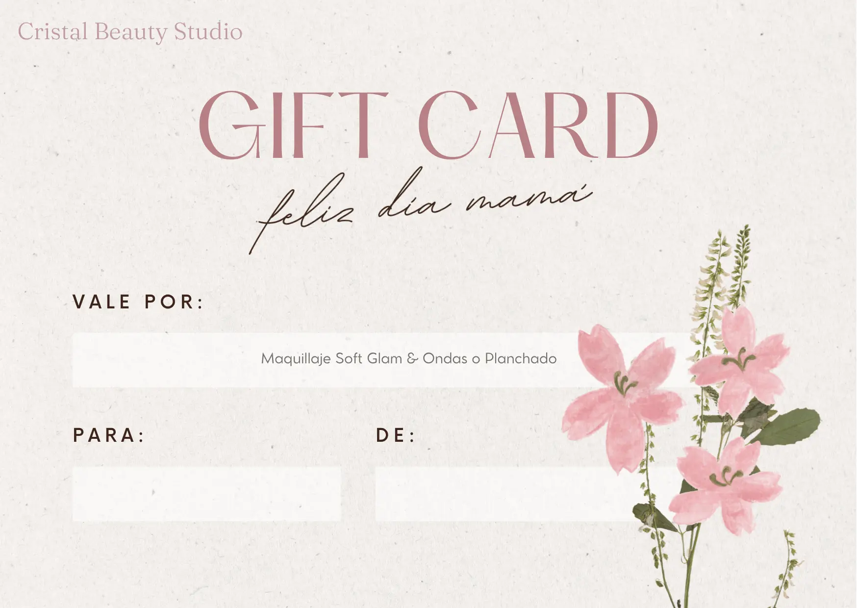 Gift card: Maquillaje Soft glam y ondas – Cristal Beauty Studio